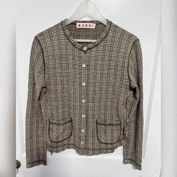 Marni Checkered Print Button Front Cardigan Size 10 - Picture 1 of 3